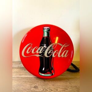 Vintage Coca Cola Wall or Table Phone 1995 Round Red Retro Kitchen 12" Soda